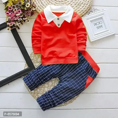 V Neck Red Boys Top and Bottom Sets-thumb0