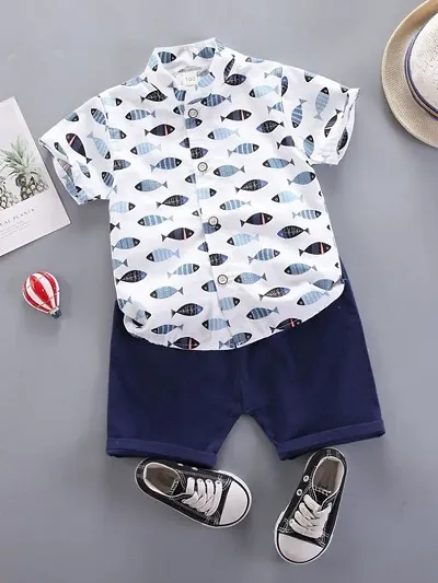 Funky Print Cotton Blend Shirt and Shorts Set for Boys