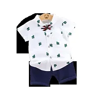 Half Sleeves Thor Print Shirt  Shorts Set - White  Navy-thumb2