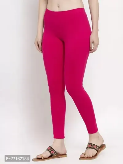 Fabulous Pink Cotton Solid Leggings For Women-thumb0