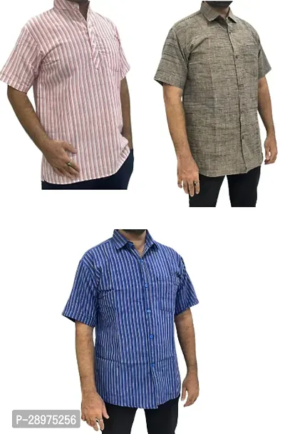 Stylish Multicoloured Cotton Casual Shirt For Men Pack Of 3-thumb0