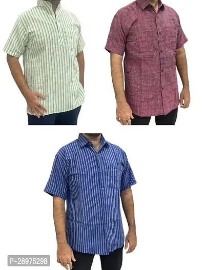 Stylish Multicoloured Cotton Casual Shirt For Men Pack Of 3-thumb0