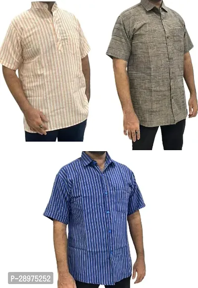 Stylish Multicoloured Cotton Casual Shirt For Men Pack Of 3-thumb0