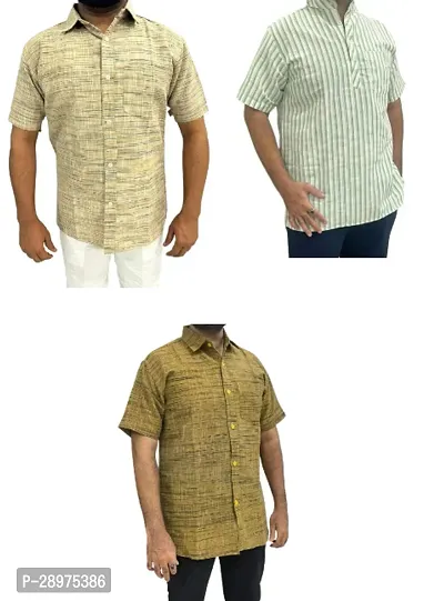 Stylish Multicoloured Cotton Casual Shirt For Men Pack Of 3-thumb0