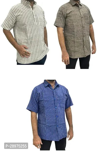 Stylish Multicoloured Cotton Casual Shirt For Men Pack Of 3-thumb0