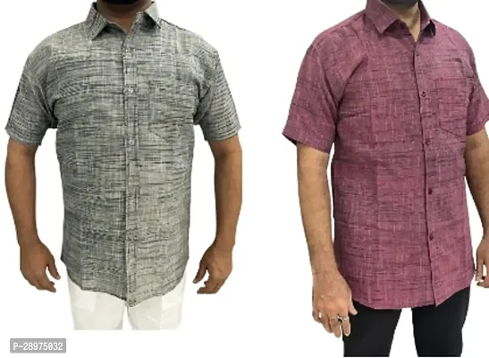 Stylish Multicoloured Cotton Casual Shirt For Men Pack Of 2-thumb0