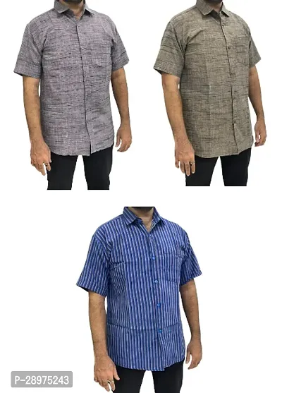 Stylish Multicoloured Cotton Casual Shirt For Men Pack Of 3-thumb0