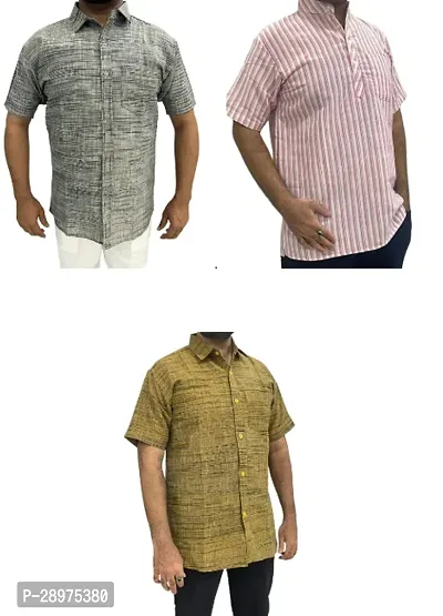 Stylish Multicoloured Cotton Casual Shirt For Men Pack Of 3-thumb0