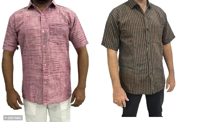 Stylish Multicoloured Cotton Casual Shirt For Men Pack Of 2-thumb0