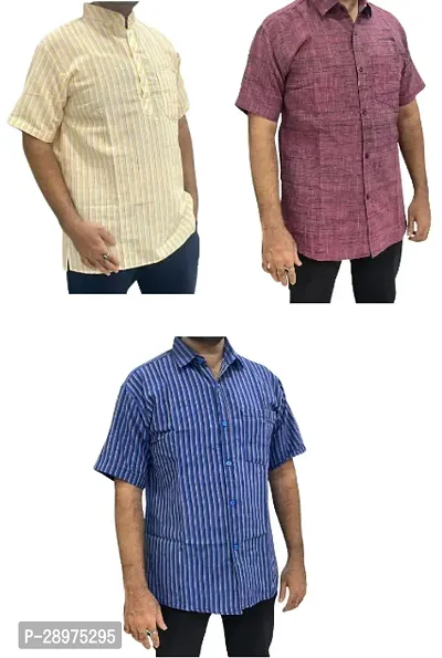 Stylish Multicoloured Cotton Casual Shirt For Men Pack Of 3-thumb0