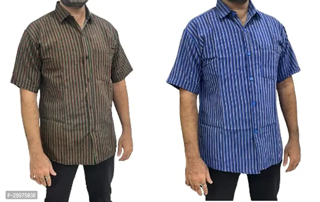 Stylish Multicoloured Cotton Casual Shirt For Men Pack Of 2-thumb0