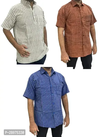 Stylish Multicoloured Cotton Casual Shirt For Men Pack Of 3-thumb0