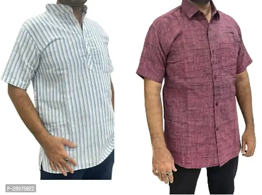 Stylish Multicoloured Cotton Casual Shirt For Men Pack Of 2-thumb0