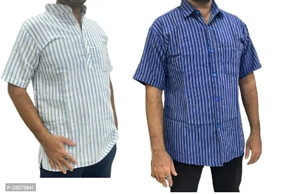 Stylish Multicoloured Cotton Casual Shirt For Men Pack Of 2-thumb0