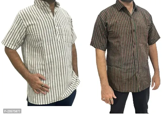 Stylish Multicoloured Cotton Casual Shirt For Men Pack Of 2-thumb0