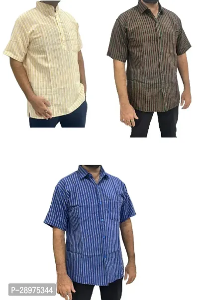 Stylish Multicoloured Cotton Casual Shirt For Men Pack Of 3-thumb0