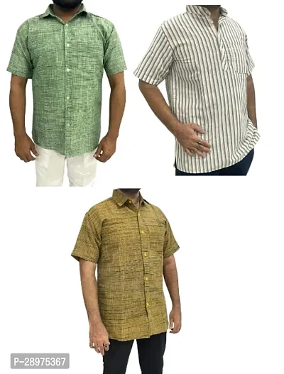 Stylish Multicoloured Cotton Casual Shirt For Men Pack Of 3-thumb0