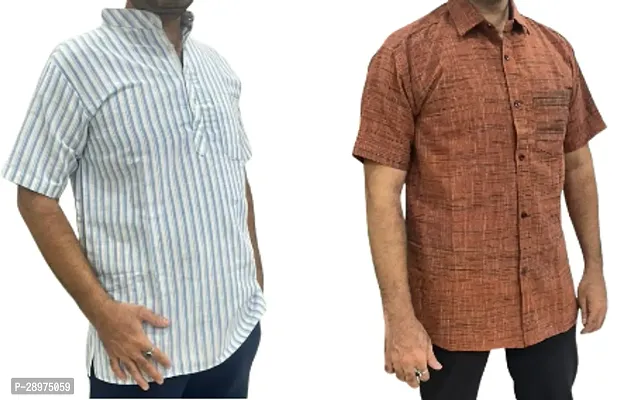 Stylish Multicoloured Cotton Casual Shirt For Men Pack Of 2-thumb0