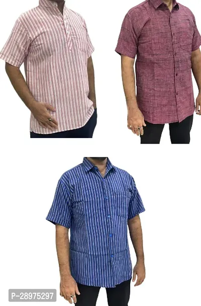 Stylish Multicoloured Cotton Casual Shirt For Men Pack Of 3-thumb0