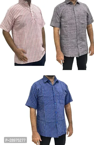 Stylish Multicoloured Cotton Casual Shirt For Men Pack Of 3-thumb0