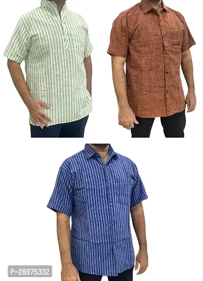 Stylish Multicoloured Cotton Casual Shirt For Men Pack Of 3-thumb0