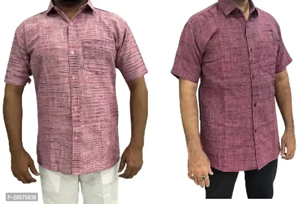 Stylish Pink Cotton Casual Shirt For Men Pack Of 2-thumb0