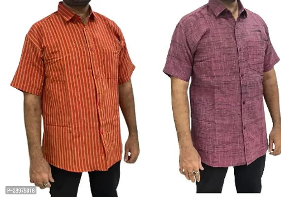 Stylish Multicoloured Cotton Casual Shirt For Men Pack Of 2-thumb0