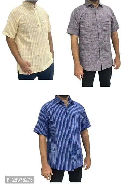 Stylish Multicoloured Cotton Casual Shirt For Men Pack Of 3-thumb0