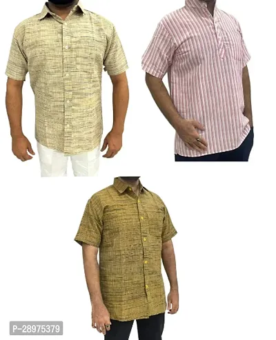 Stylish Multicoloured Cotton Casual Shirt For Men Pack Of 3-thumb0