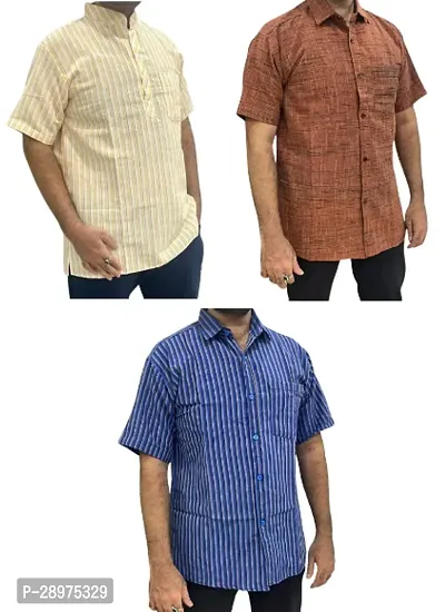 Stylish Multicoloured Cotton Casual Shirt For Men Pack Of 3-thumb0