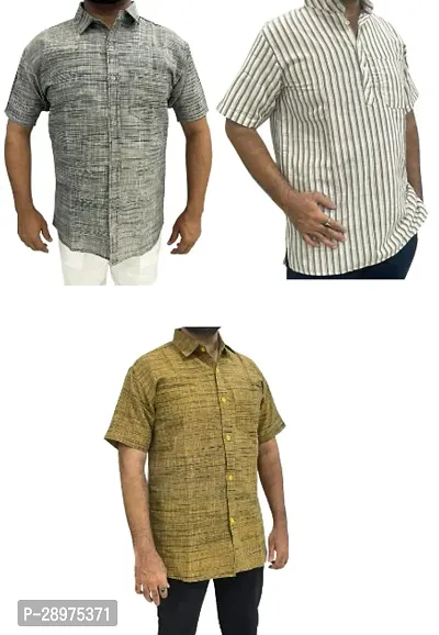 Stylish Multicoloured Cotton Casual Shirt For Men Pack Of 3-thumb0