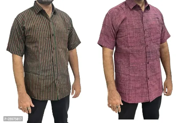 Stylish Multicoloured Cotton Casual Shirt For Men Pack Of 2-thumb0