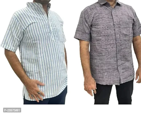 Stylish Multicoloured Cotton Casual Shirt For Men Pack Of 2-thumb0