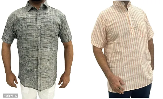 Stylish Multicoloured Cotton Casual Shirt For Men Pack Of 2-thumb0