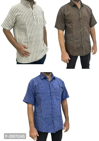 Stylish Multicoloured Cotton Casual Shirt For Men Pack Of 3-thumb0