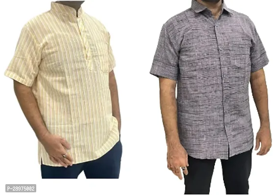 Stylish Multicoloured Cotton Casual Shirt For Men Pack Of 2-thumb0