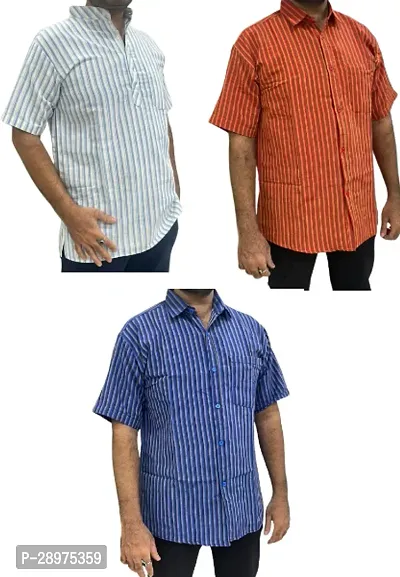 Stylish Multicoloured Cotton Casual Shirt For Men Pack Of 3