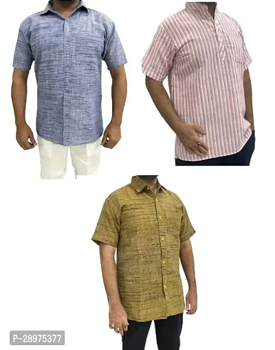 Stylish Multicoloured Cotton Casual Shirt For Men Pack Of 3-thumb0