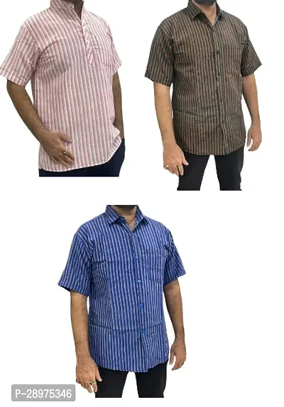 Stylish Multicoloured Cotton Casual Shirt For Men Pack Of 3-thumb0