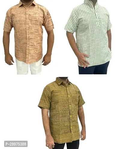 Stylish Multicoloured Cotton Casual Shirt For Men Pack Of 3-thumb0