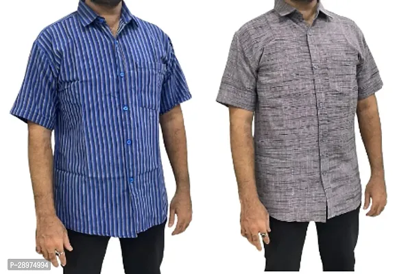 Stylish Multicoloured Cotton Casual Shirt For Men Pack Of 2-thumb0