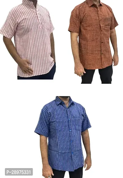 Stylish Multicoloured Cotton Casual Shirt For Men Pack Of 3-thumb0