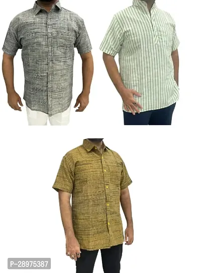 Stylish Multicoloured Cotton Casual Shirt For Men Pack Of 3-thumb0