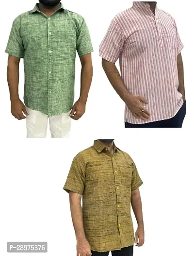 Stylish Multicoloured Cotton Casual Shirt For Men Pack Of 3-thumb0