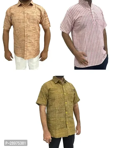 Stylish Multicoloured Cotton Casual Shirt For Men Pack Of 3-thumb0