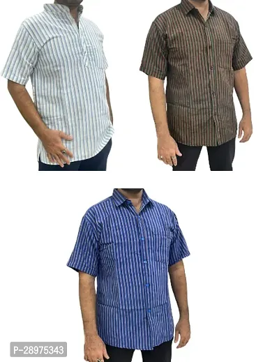 Stylish Multicoloured Cotton Casual Shirt For Men Pack Of 3-thumb0