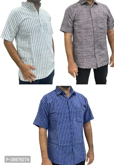 Stylish Multicoloured Cotton Casual Shirt For Men Pack Of 3-thumb0