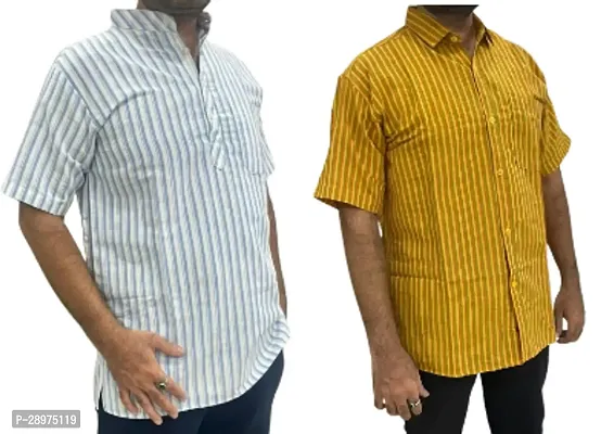 Stylish Multicoloured Cotton Casual Shirt For Men Pack Of 2-thumb0