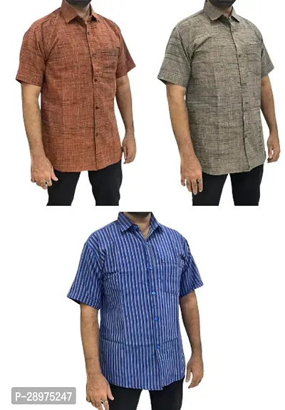 Stylish Multicoloured Cotton Casual Shirt For Men Pack Of 3-thumb0