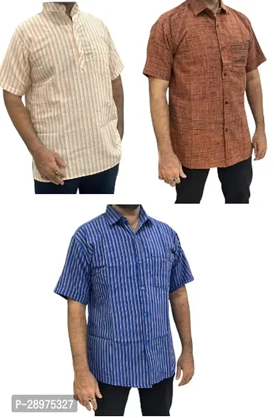 Stylish Multicoloured Cotton Casual Shirt For Men Pack Of 3-thumb0